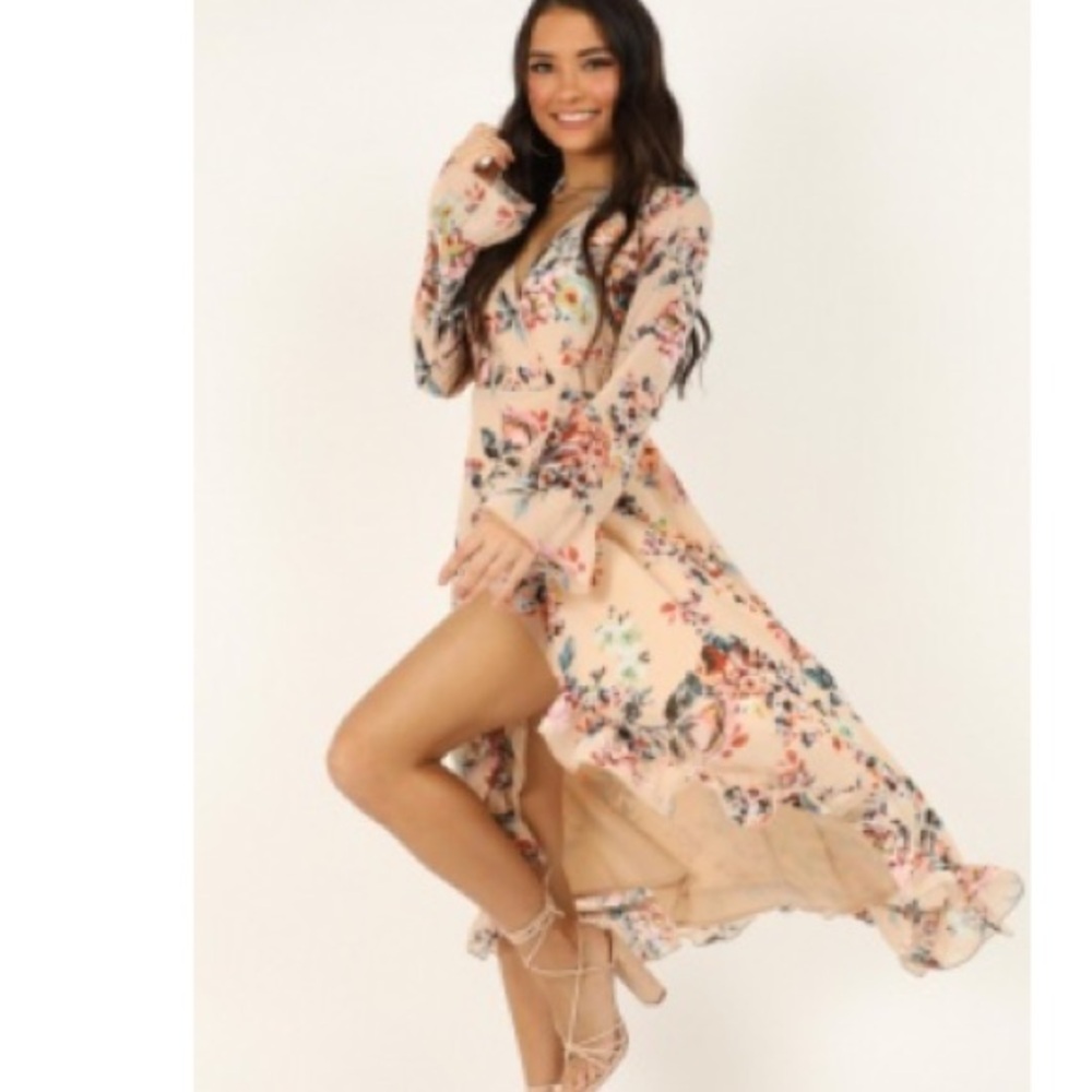 Blush long sleeve floral dress